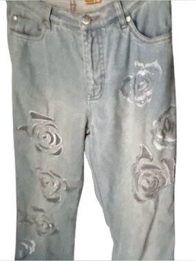 Stunning Sheer Mesh Rhinestones Vintage Floral Light Jeans Medium Y2 K 90s Boho